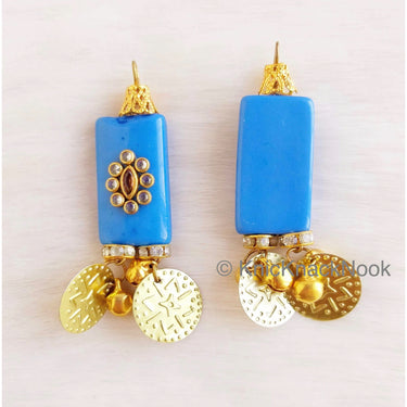 Blue And Gold Beaded Tassels With Gold Coins Latkan, Kundan Beads, Belly Dancing